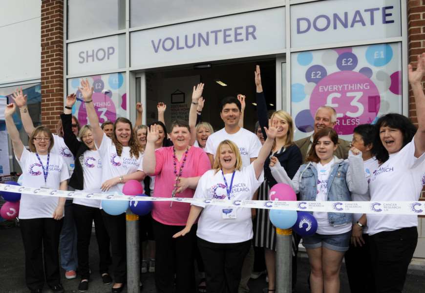 Cancer Research UK launches its first ever superstore in Wisbech, opened by Dawn Statham (centre), who has survived cancer twice and is manager of the charity's shop in Ely.