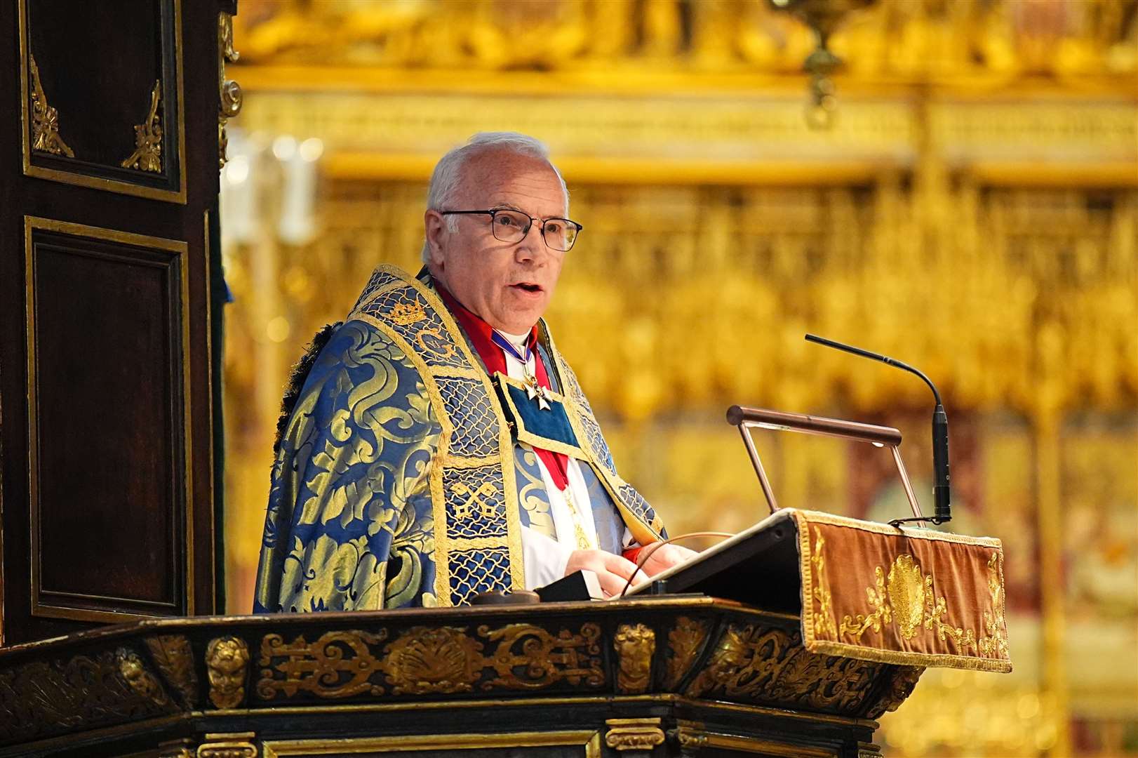 The Dean of Westminster, the Very Reverend Dr David Hoyle speaks during the service commemorating Anzac Day at Westminster Abbey (Aaron Chown/PA)