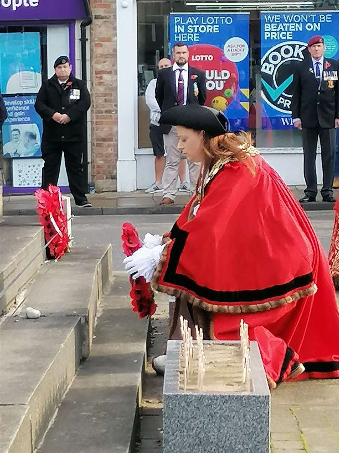 Mayor Kim French was among this year's small Remembrance Sunday parade participants and laid a wreath on behalf of the town council. (43029770)