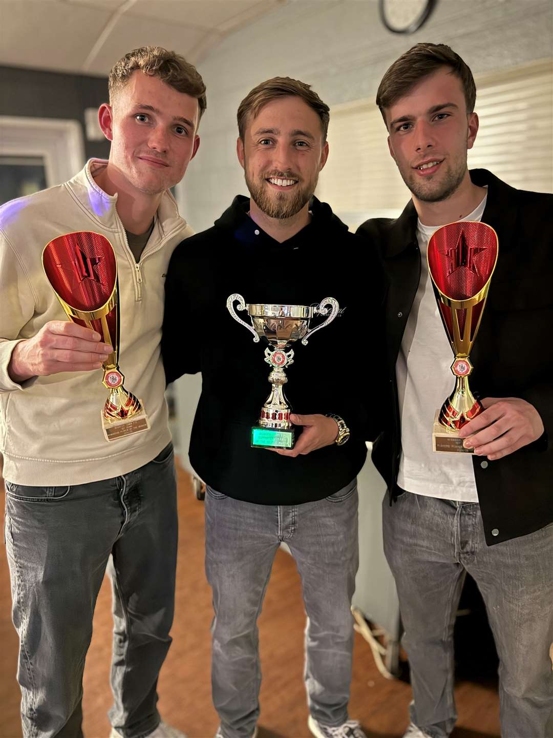 Pictured are Wisbech Town award winners Sam Bennett, Sam Harris and Will Lakin. Picture: Erin Larham