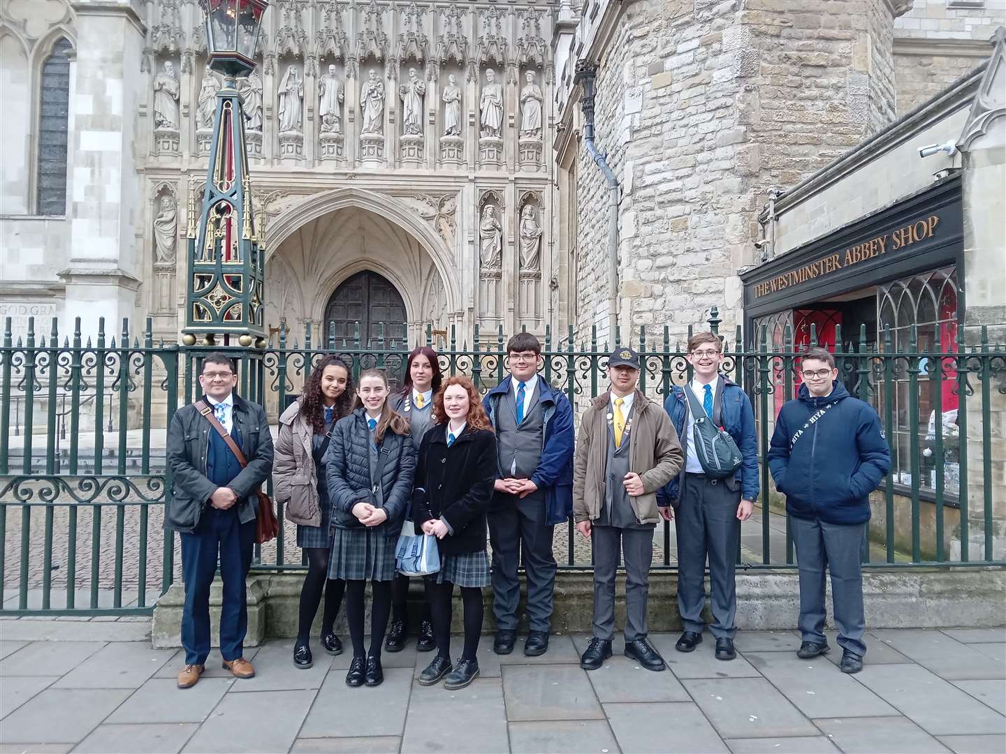 Students from Marshland High School outside Westminster Abbey