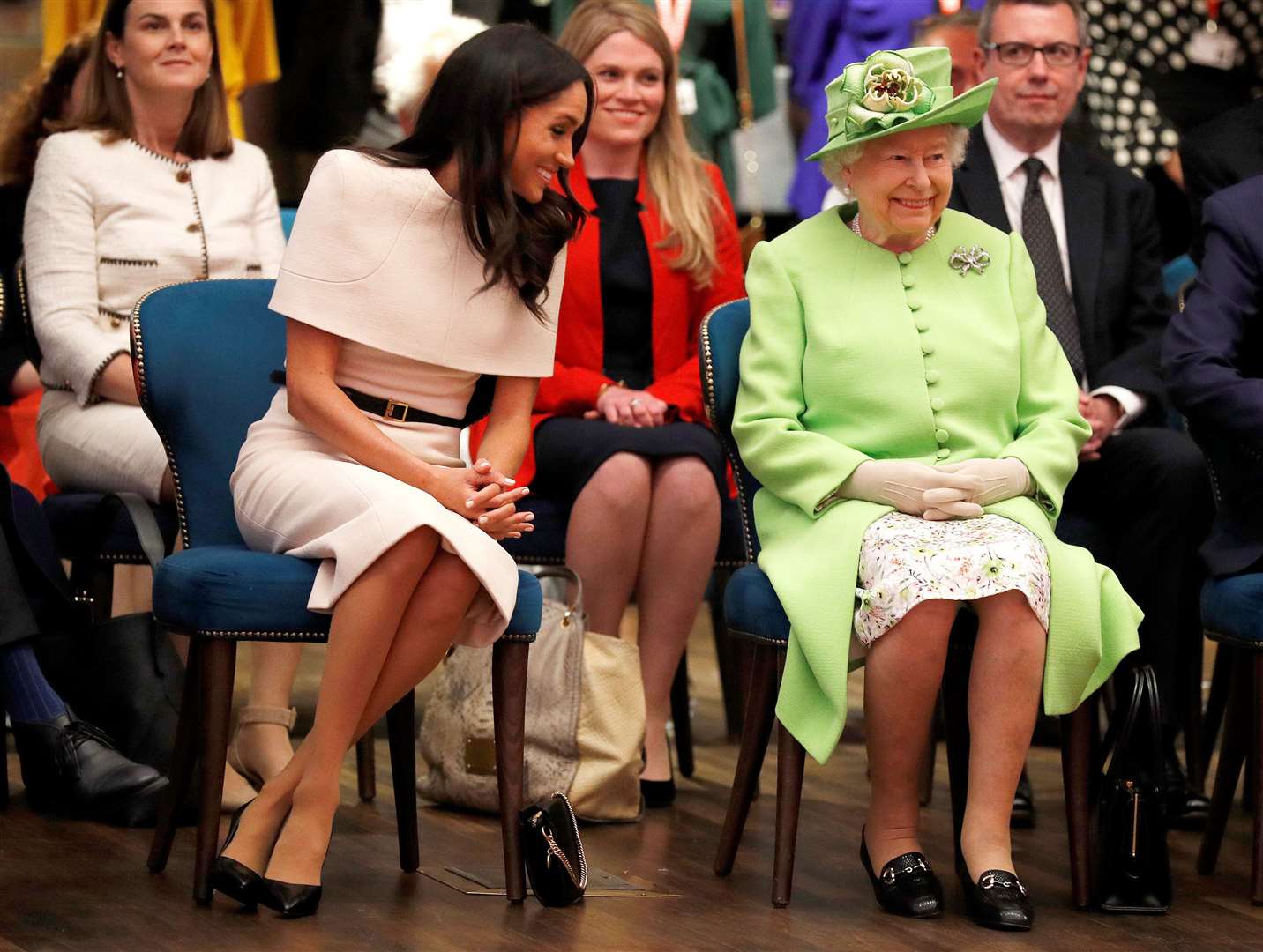 Queen Elizabeth II and the Duchess of Sussex during a visit to Chester in 2018 (Phil Noble/PA)