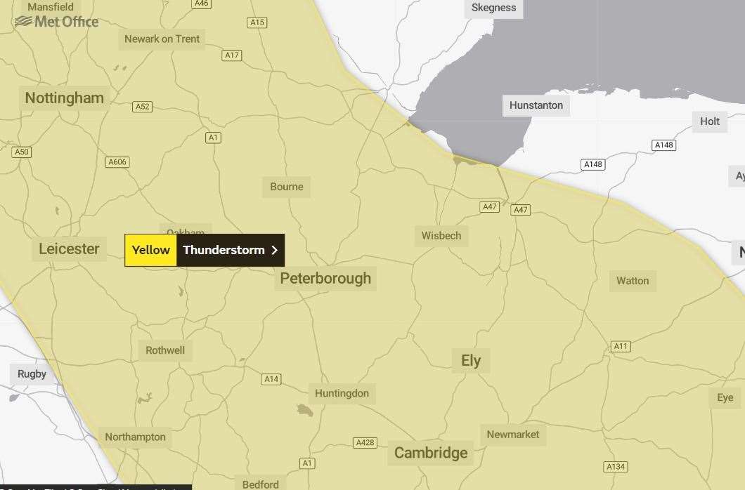 A yellow weather warning for thunderstorms has been issued by the Met Office (60113870)
