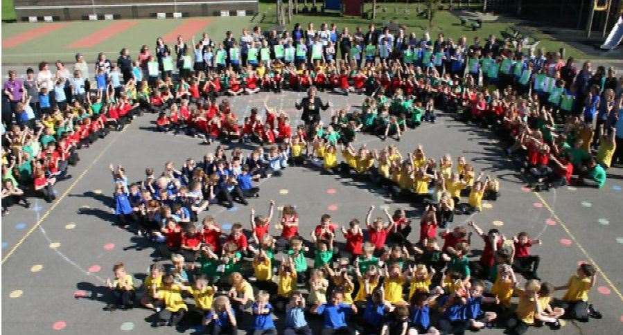 Pictured are the children of the four schools of the federation who came together at West Walton on its launch day in 2015