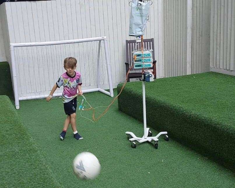 Hunter is still wanting to play football despite being hooked up with his medication Picture: Wisbech St Mary FC Twitter