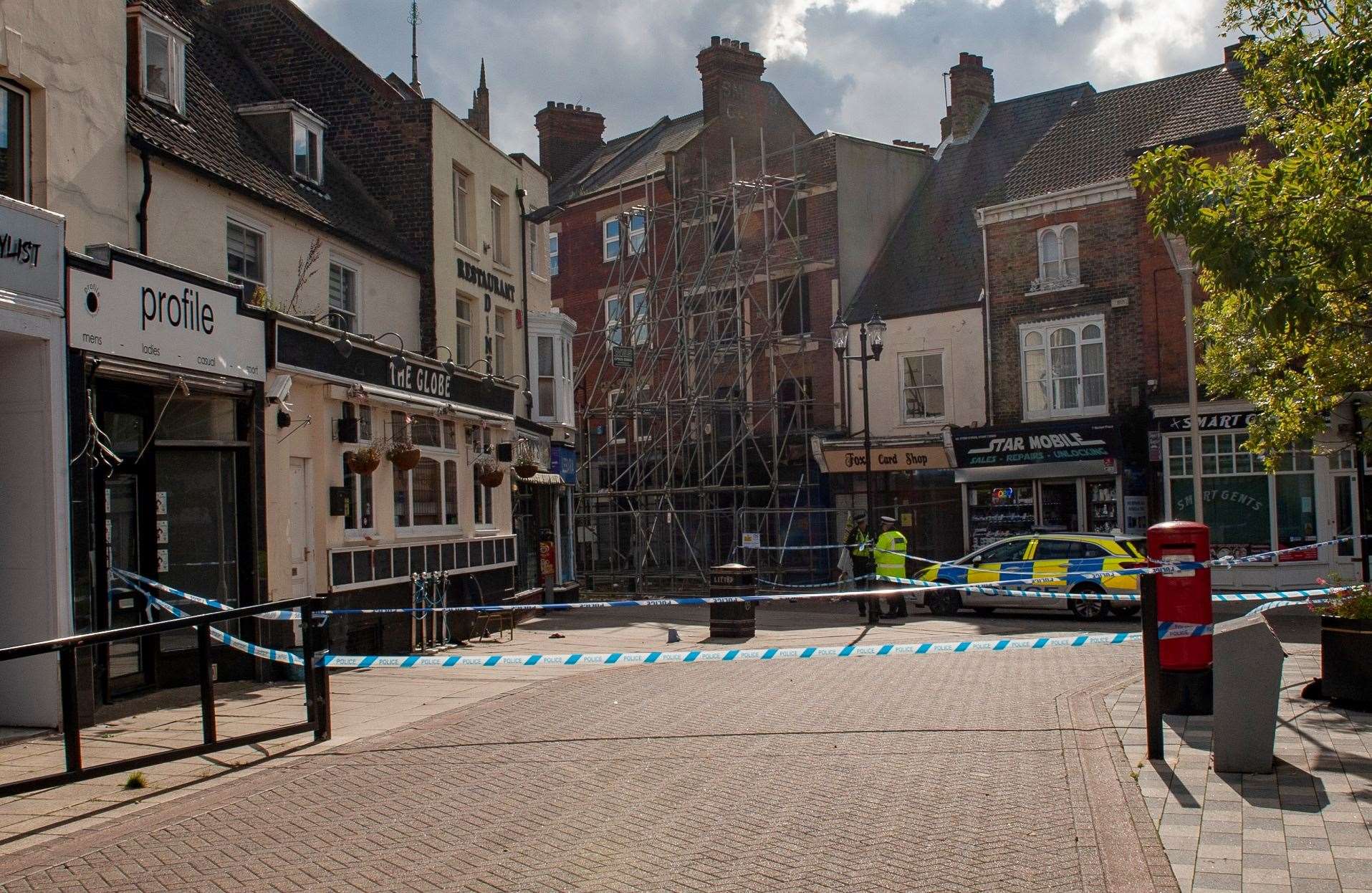 The area around The Globe in Wisbech's Market Place has been taped off today. Pictures: Michael Fysh