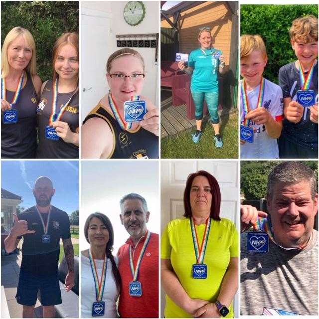 Three Counties Running Club members with their NHS run medals.