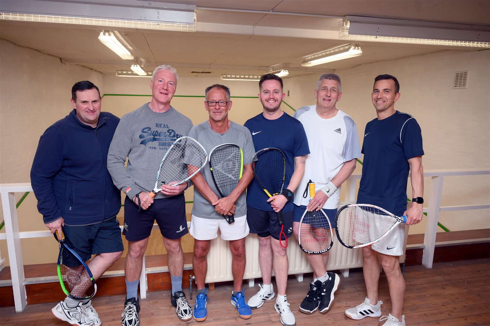 Newly refurbished Wisbech squash courts. Pictured, from left, are: Mark Harrison, Dave Hyland, Colin Hunt, James Rust, Steve Bays, Robert Starr