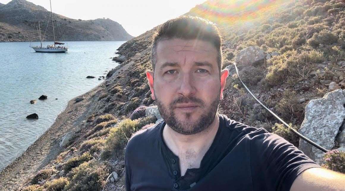 Journalist David Blackmore pictured on the path Dr Michael Mosley walked between St Nicholas beach and the village of Pedi where he had been caught on CCTV. Photo: David Blackmore.