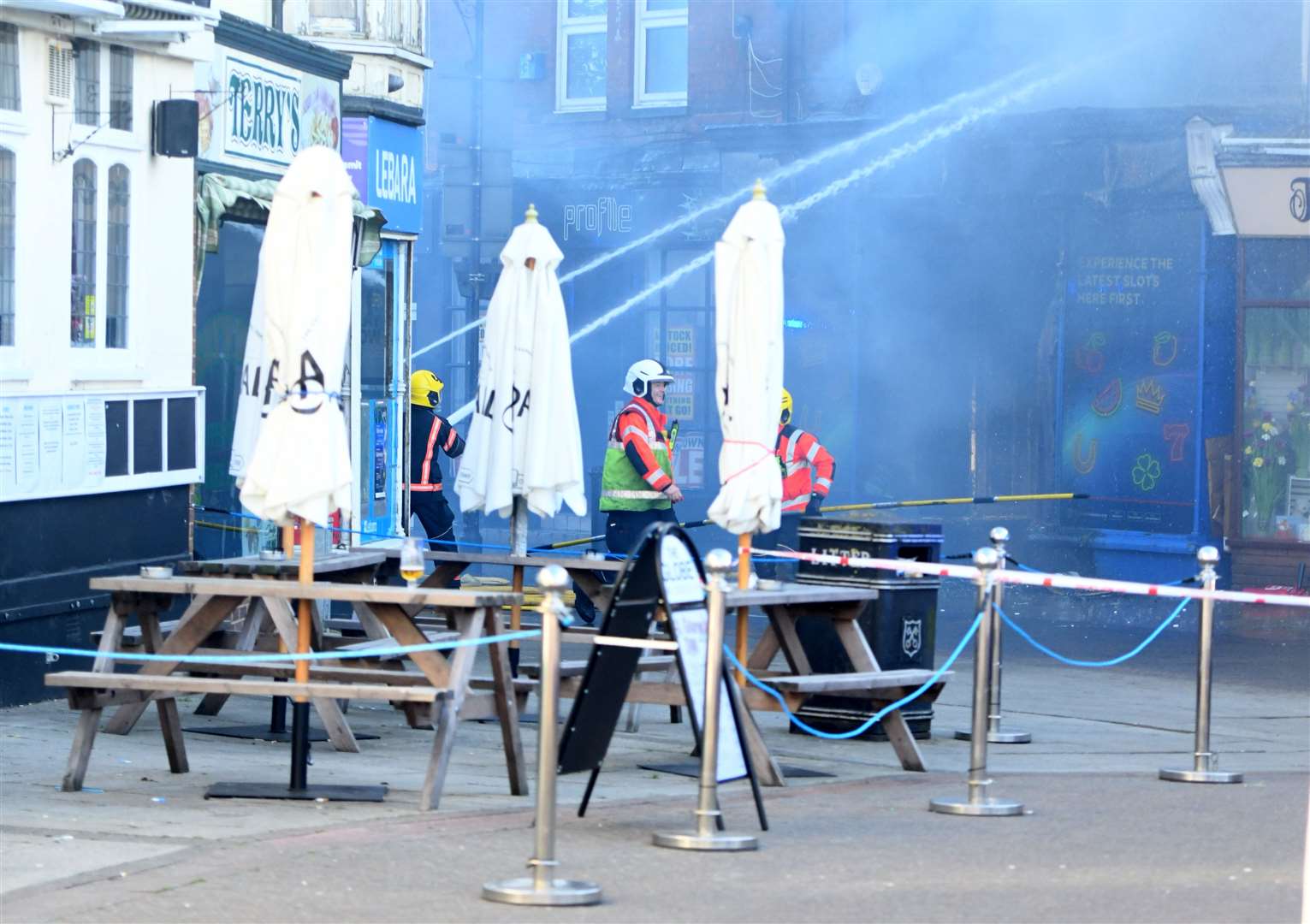 Firefighters tackle the fire at Cashino on Wisbech Market Place.