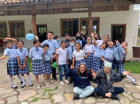 Jodie Rhodes (front left) with young children from Honduras during her trip to the South American country
