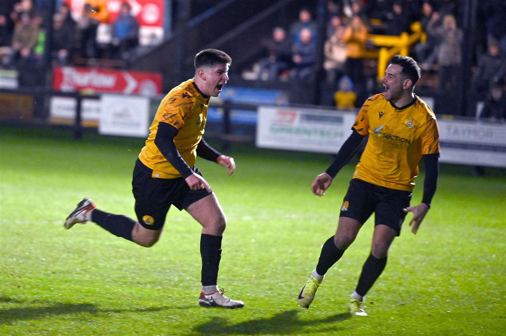Sam Green celebrates firing March into the Fourth Round of the FA Vase. Picture: Adam Fairbrother