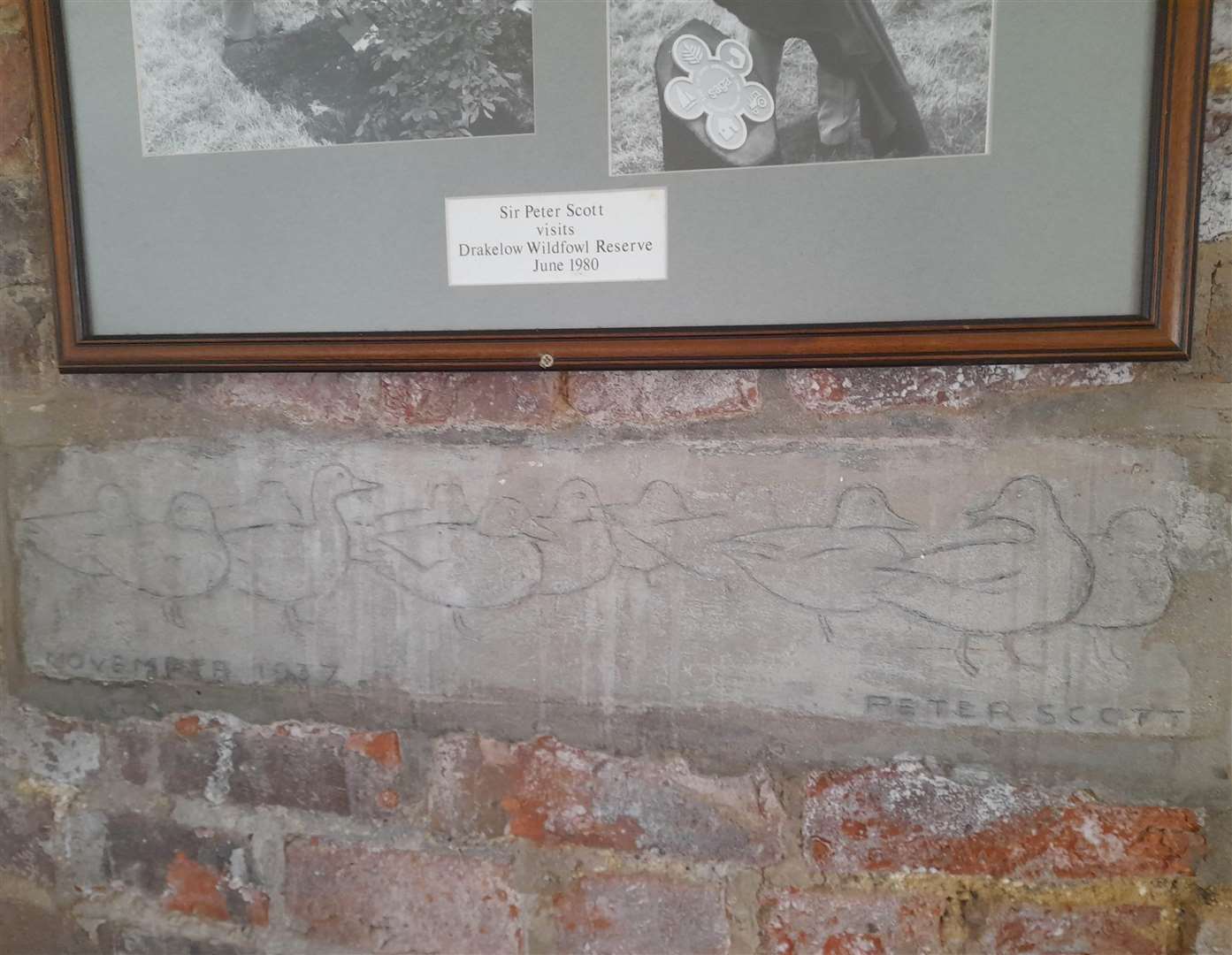 A carving by Sir Peter Scott, dated November 1937, inside the Sir Peter Scott Lighthouse, Sutton Bridge, Lincolnshire. Copyright Kate Chapman (2)