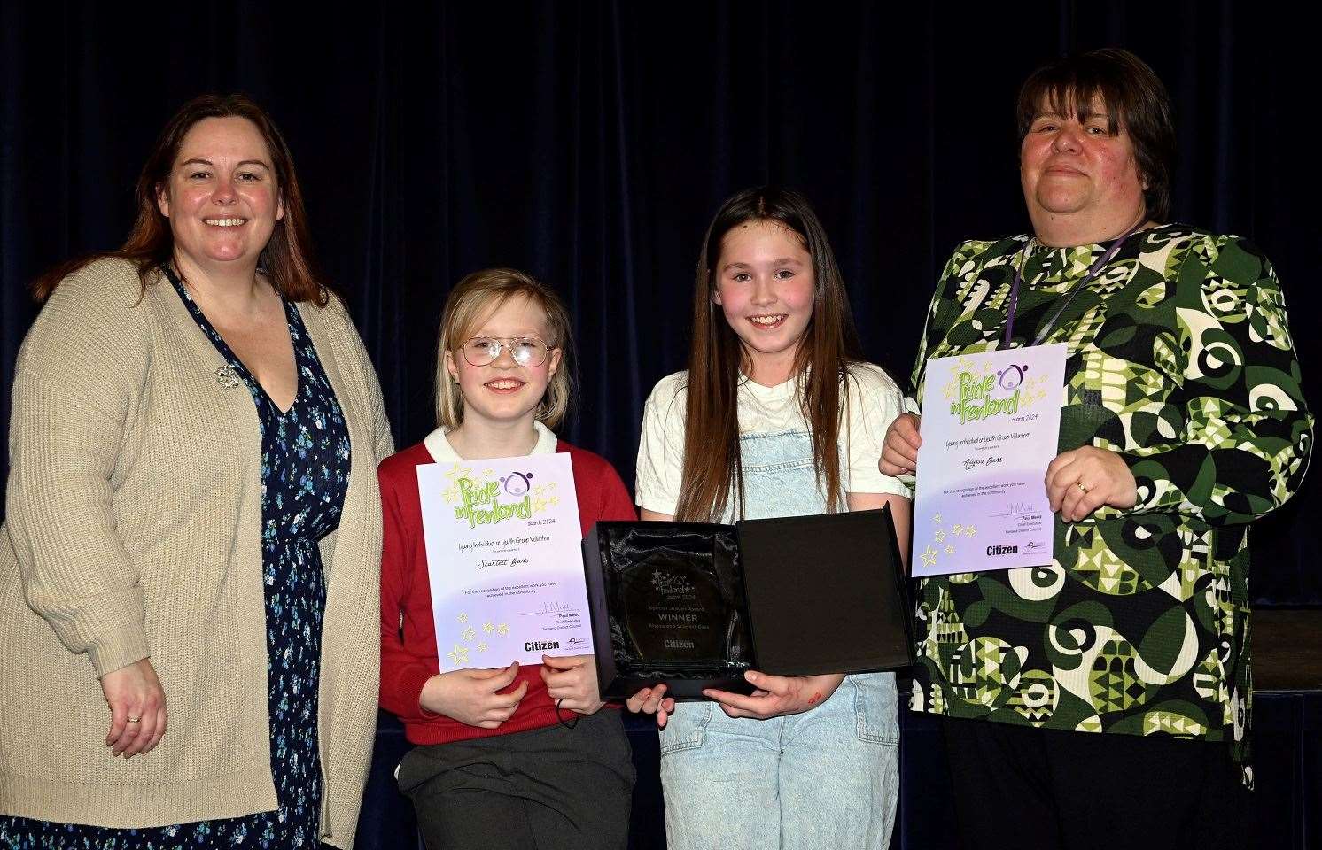 Last year's Special Judges Awards winners Scarlett and Alyssa Bass with Cllr Susan Wallwork, left, and Cllr Sam Clark