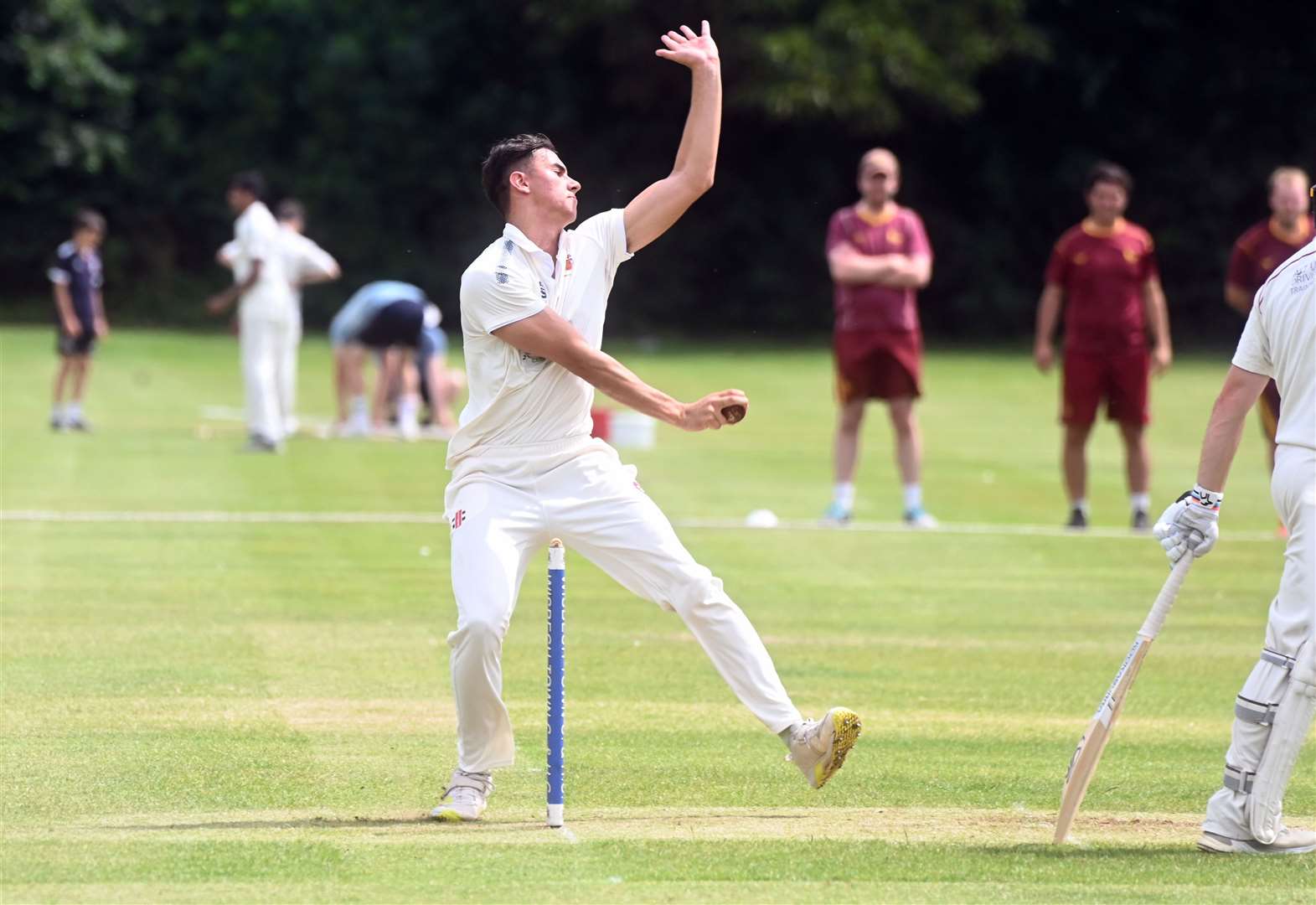 George Gowler bowling against Sudbury