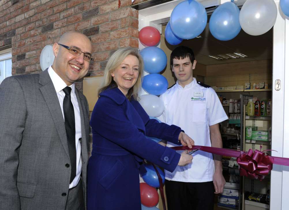 Willows Pharmacy, Terrington St John, opened by Elizabeth Truss MP with owner Dr Ardeshir Danesh (left) and Rory Willis (Dispensing Apprentice) ANL-150227-171821009