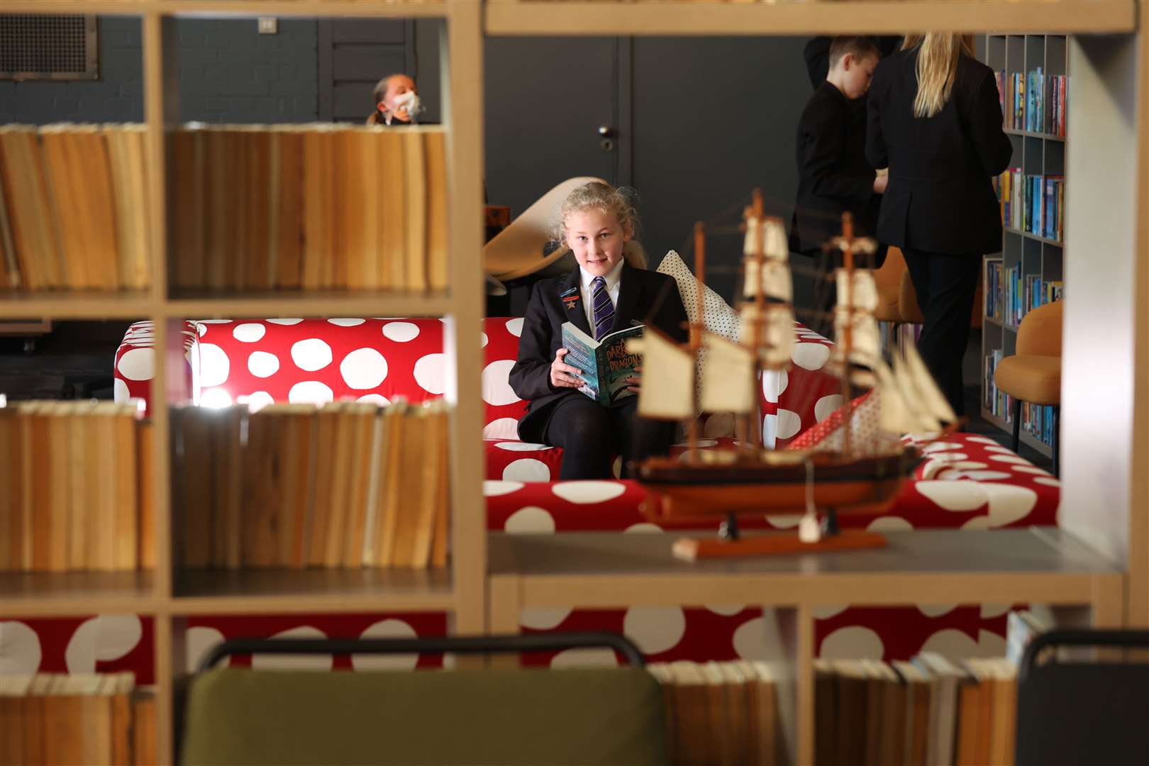 A pupil within the new library.