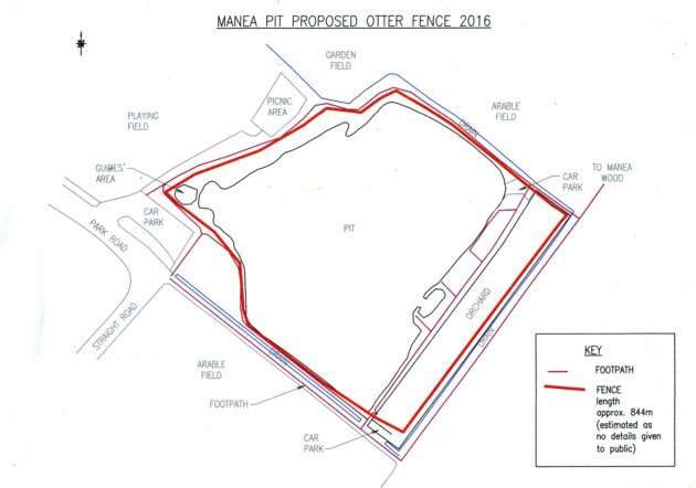 A rough plan of where the proposed otter fence will be constructed around Manea pit.