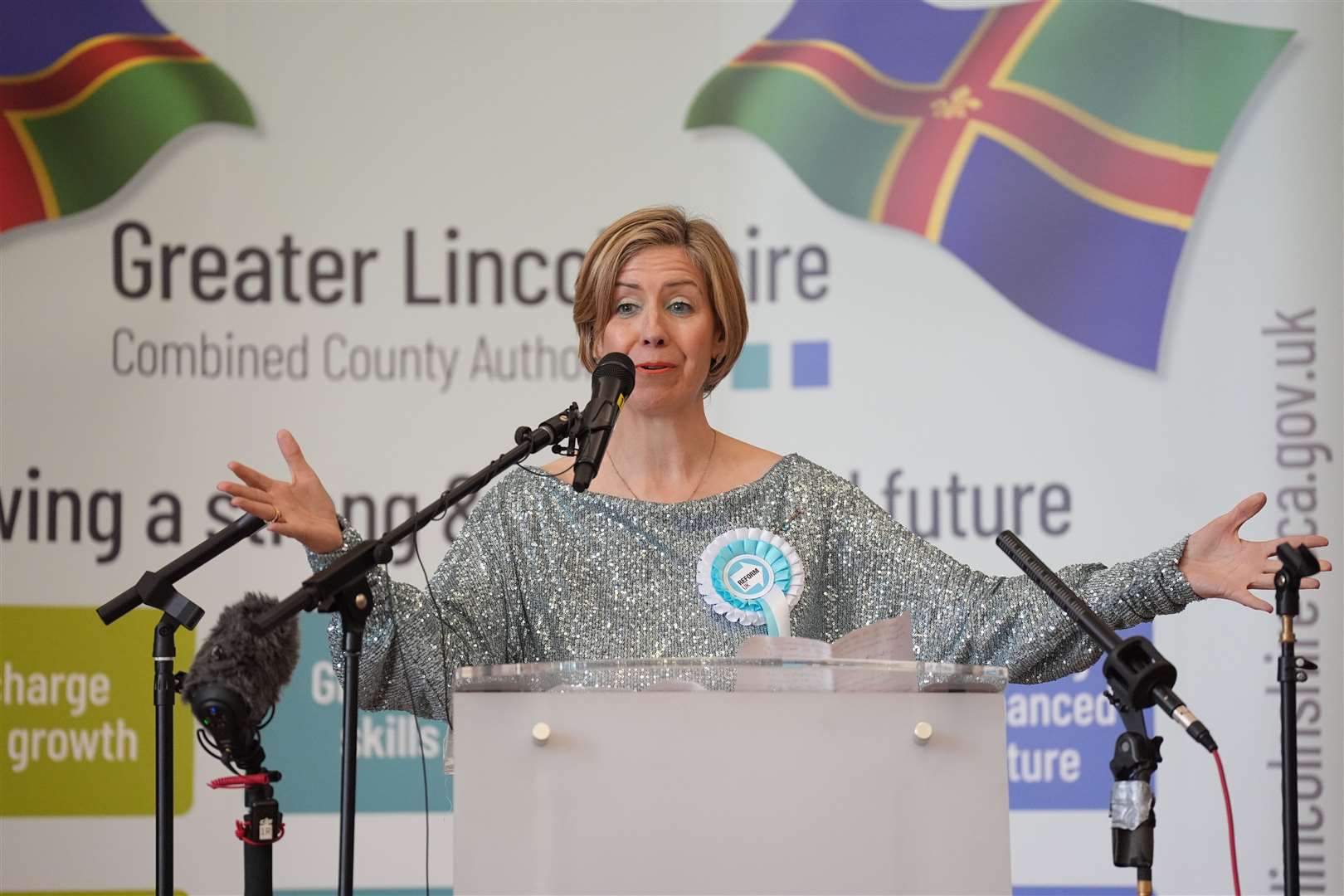 Dame Andrea Jenkyns during her victory speech on Friday (Joe Giddens/PA)