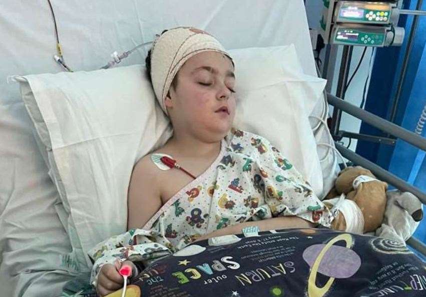 Jack Naish in Addenbrookes Hospital undergoing chemotherapy