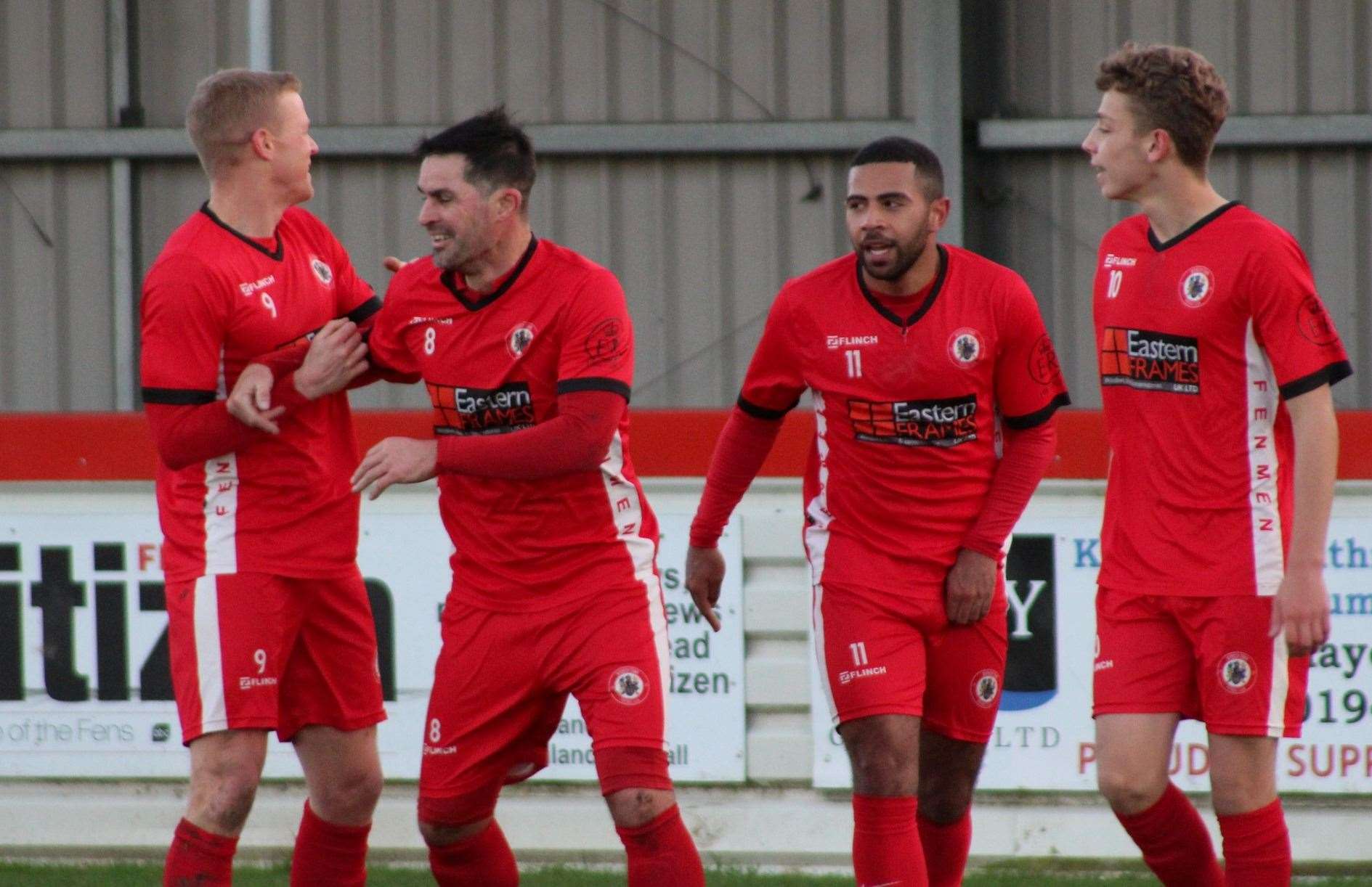 Wisbech Town celebrate a goal against Boston Town. Picture: Erin Larham