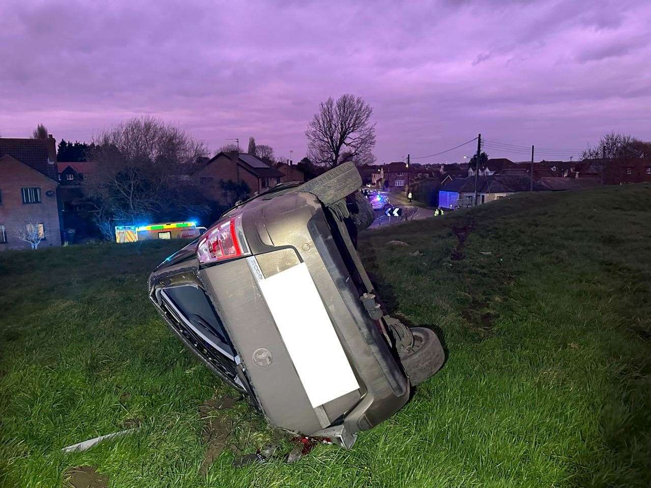 The car flipped over and ended up on its side following the collision in Guyhirn.