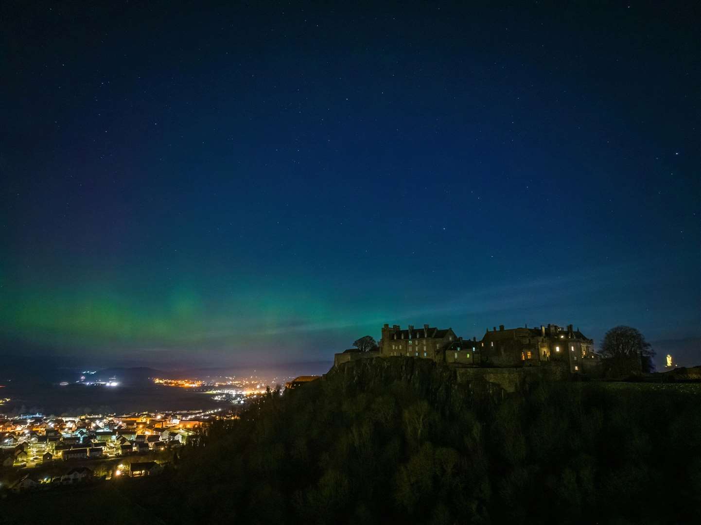 Drone imagery of the Northern Lights / Aurora Borealis over Stirling on Sunday evening (26th Feb) / Monday morning (27th Feb). Images of lights beside Stirling Castle and lights beside Wallace Monument (62664103)