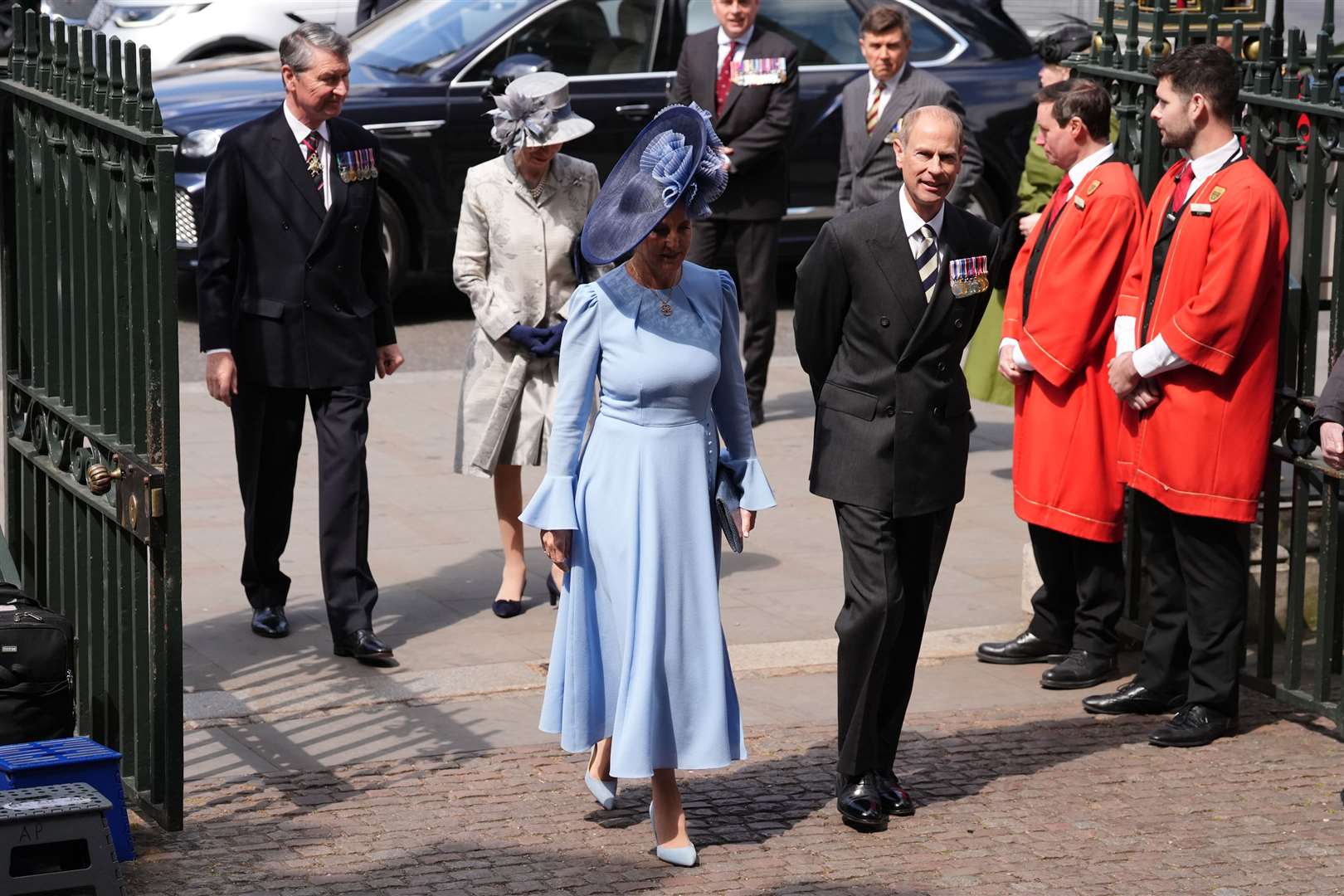 Vice Admiral Sir Tim Laurence, the Princess Royal, the Duchess of Edinburgh and the Duke of Edinburgh arrive at the Abbey (Jonathan Brady/PA)