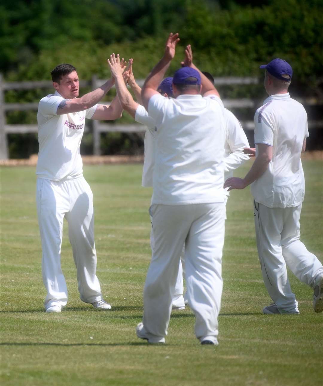 Chatteris' Ant Palmer celebrating bowling Daniel Goldsmith. Picture: Adam Fairbrother