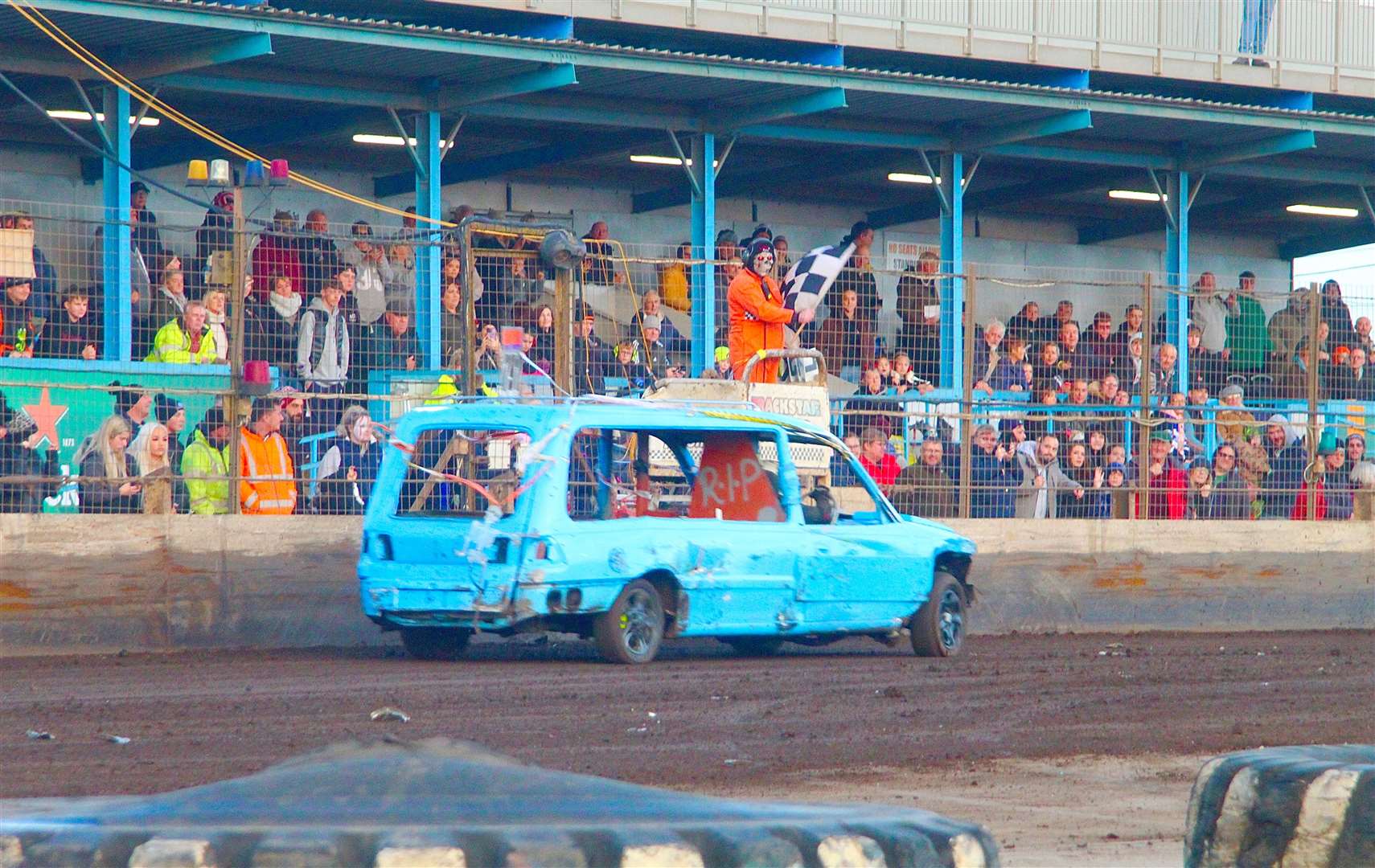 Nicky Young takes the chequered flag in the Supernatural Championship. Picture: Kieran Bonsall