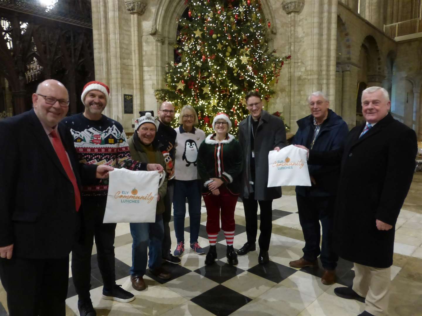 Pictured is the donation being made in Ely Cathedral. Present, Ely Masonic representatives, Canon James Reveley, Chairman Giles Cornell Pastor at the Lighthouse, John Buttifant, The Assistant Pastor, Dave Evans, Trustee, and Sarah Jenkin the Elf representing the loyal band volunteers who do all the hard work.