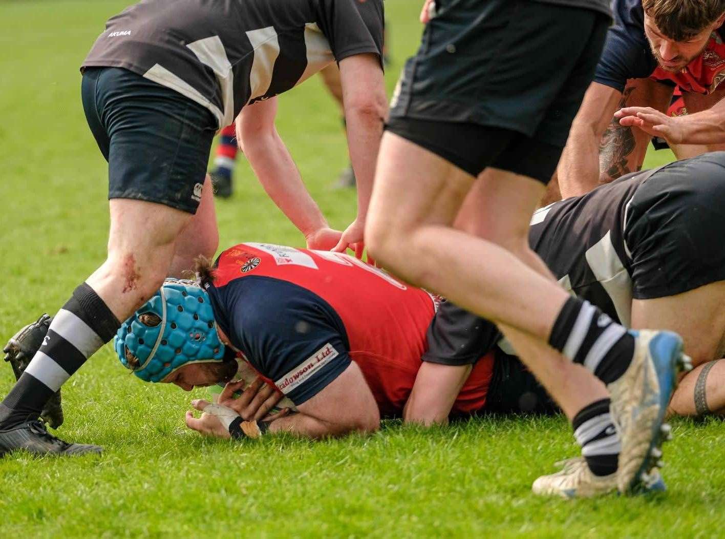 Hooker Luke Hare completing his hat-trick. Picture: Andy Titmuss