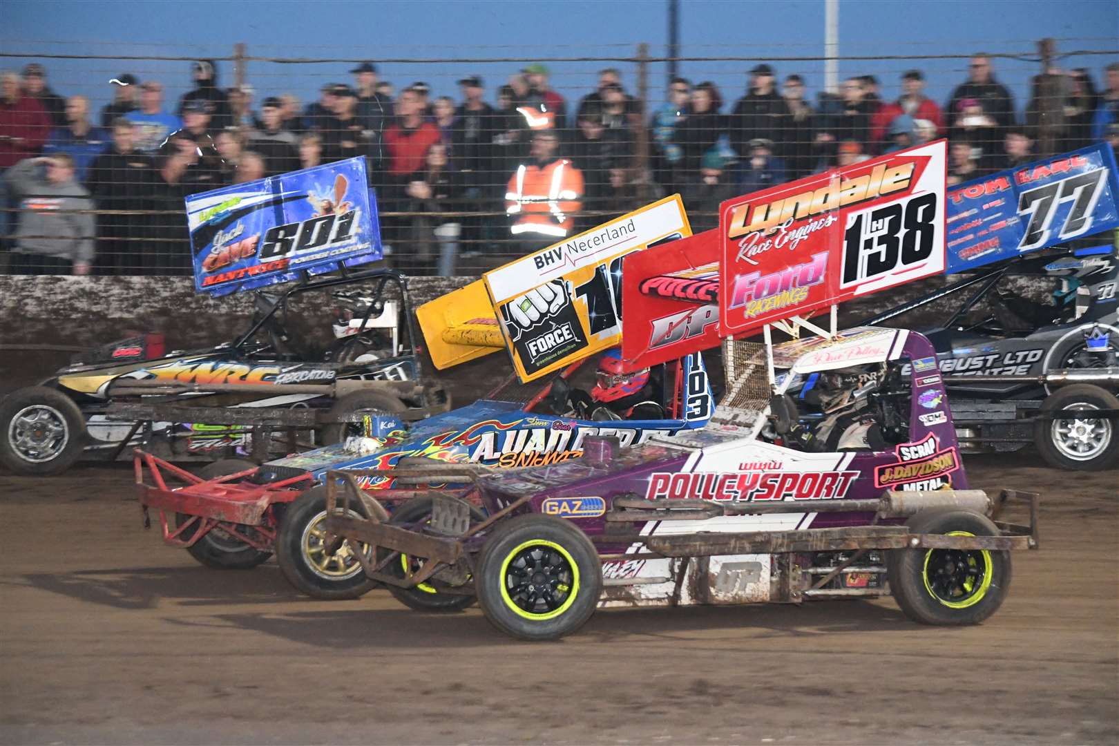 Dave Polley makes good early progress in the F2 Stock Car World of Shale on Saturday. Picture: Colin Casserley