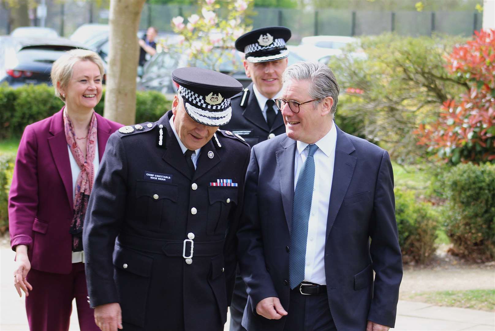 Chief Constable Nick Dean and ACC Vaughan Lukey welcome PM and Home Secretary