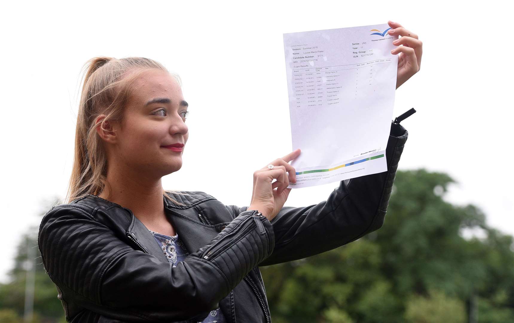 GCSE results day at Thomas Clarkson Academy..Louise Plater 2 9s, 4 8s, 2 7s and 1 6. (3757389)