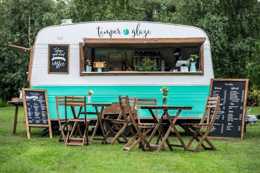 Jasmin Hartley and her fiance Philip Norris have revamped an old caravan into a traditional tea shop on wheels.