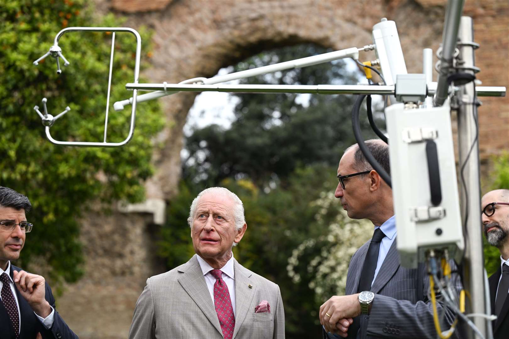 Charles met representatives from the Circular Bioeconomy Alliance in the gardens of the UK ambassador’s residence Villa Wolkonsky in Rome Victoria Jones/PA)