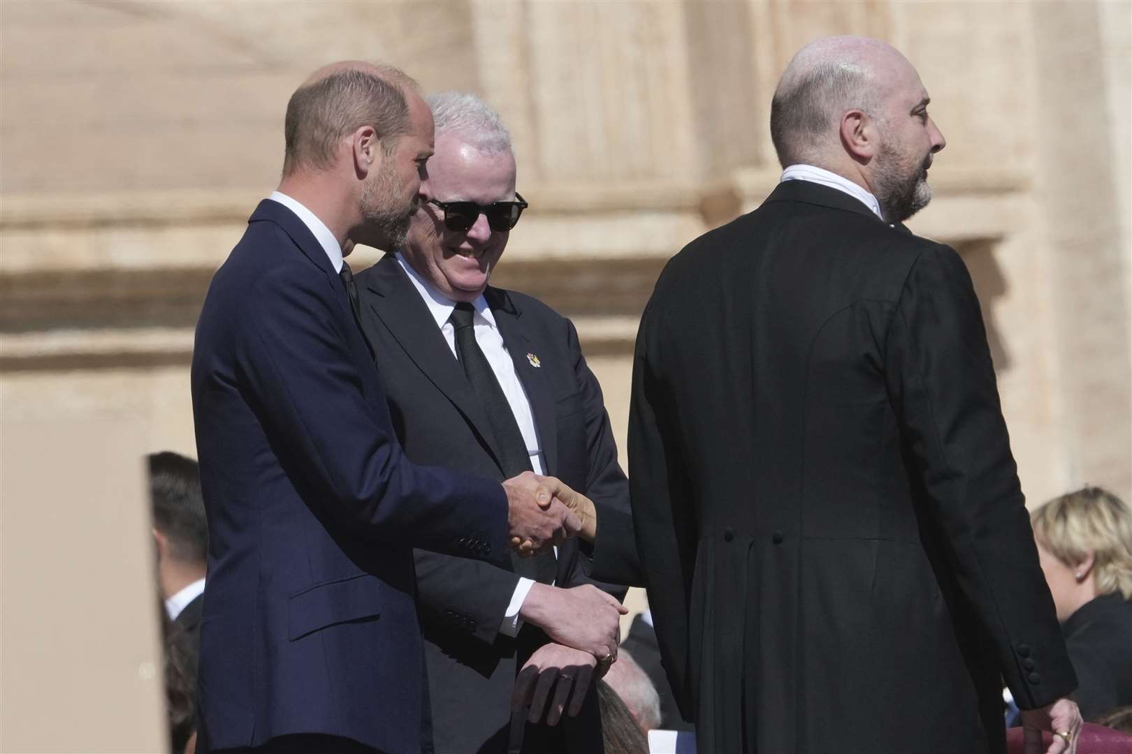 The prince in St Peter’s Square before the start of the funeral mass (Alessandra Tarantino/AP)