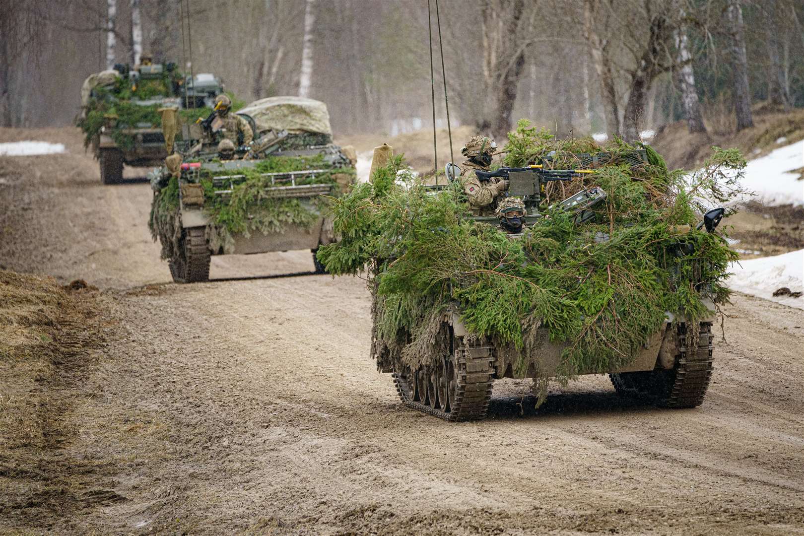 British soldiers on manoeuvres in the Tapa central military training area in Estonia (Ben Birchall/PA)