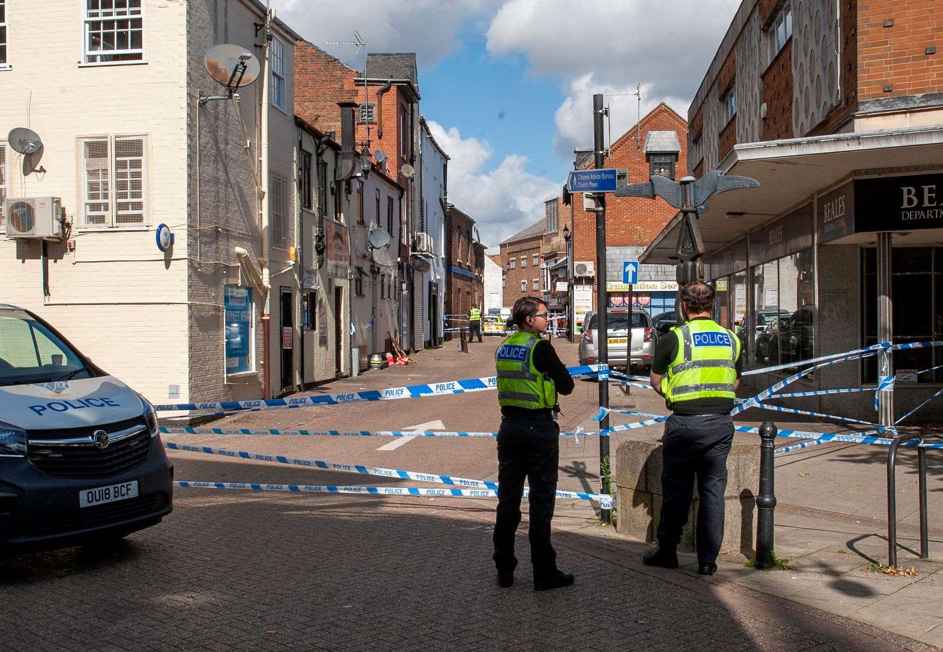 The area around The Globe in Wisbech's Market Place has been taped off today. Pictures: Michael Fysh