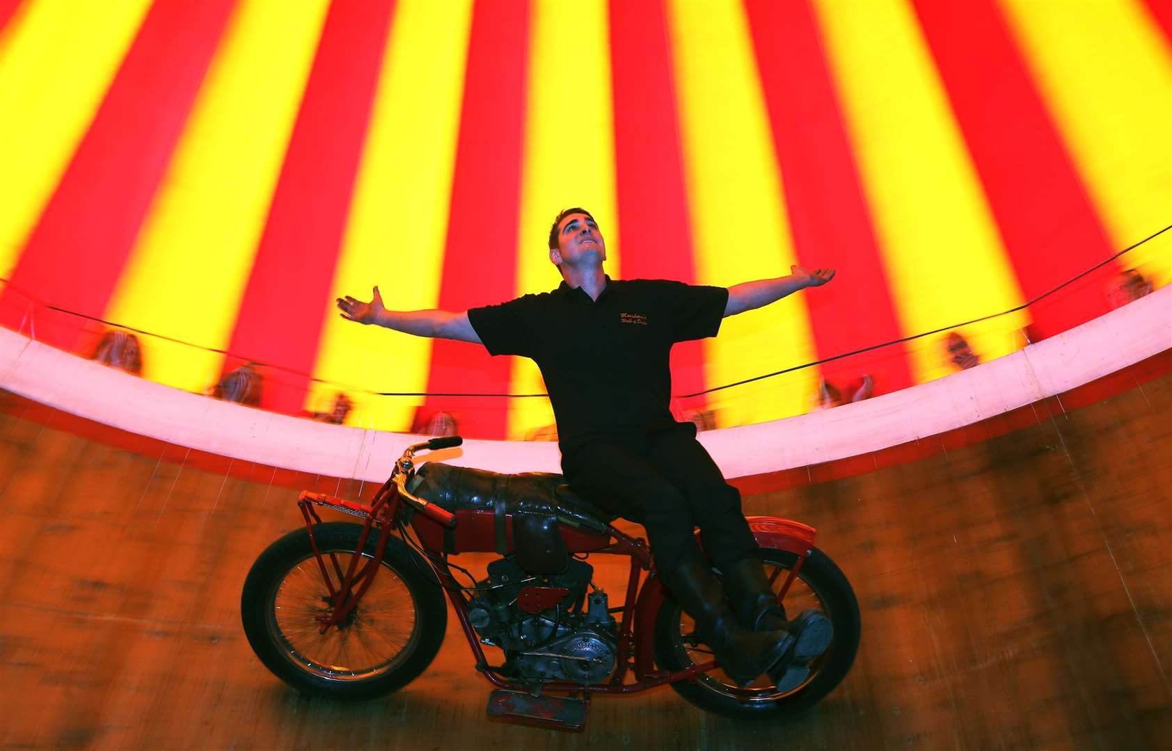 Jake Messham rides the Messham’s Wall of Death in 2015 (Brian Lawless/PA)