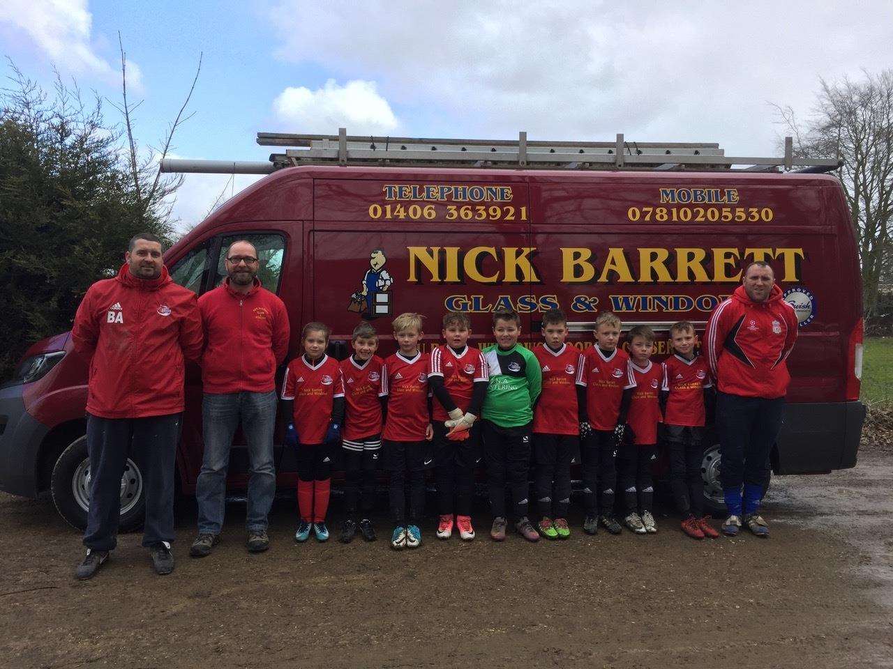 Tydd FC under 9s sponsorship from three local companies: Nick Barrett of Nick Barrett Glass and Windows the home kit; Darren and Naomi Andrews of DNA Plastering the Away kit; and Lee Wayman and team at Waymans Transport the rain jackets. (2571573)