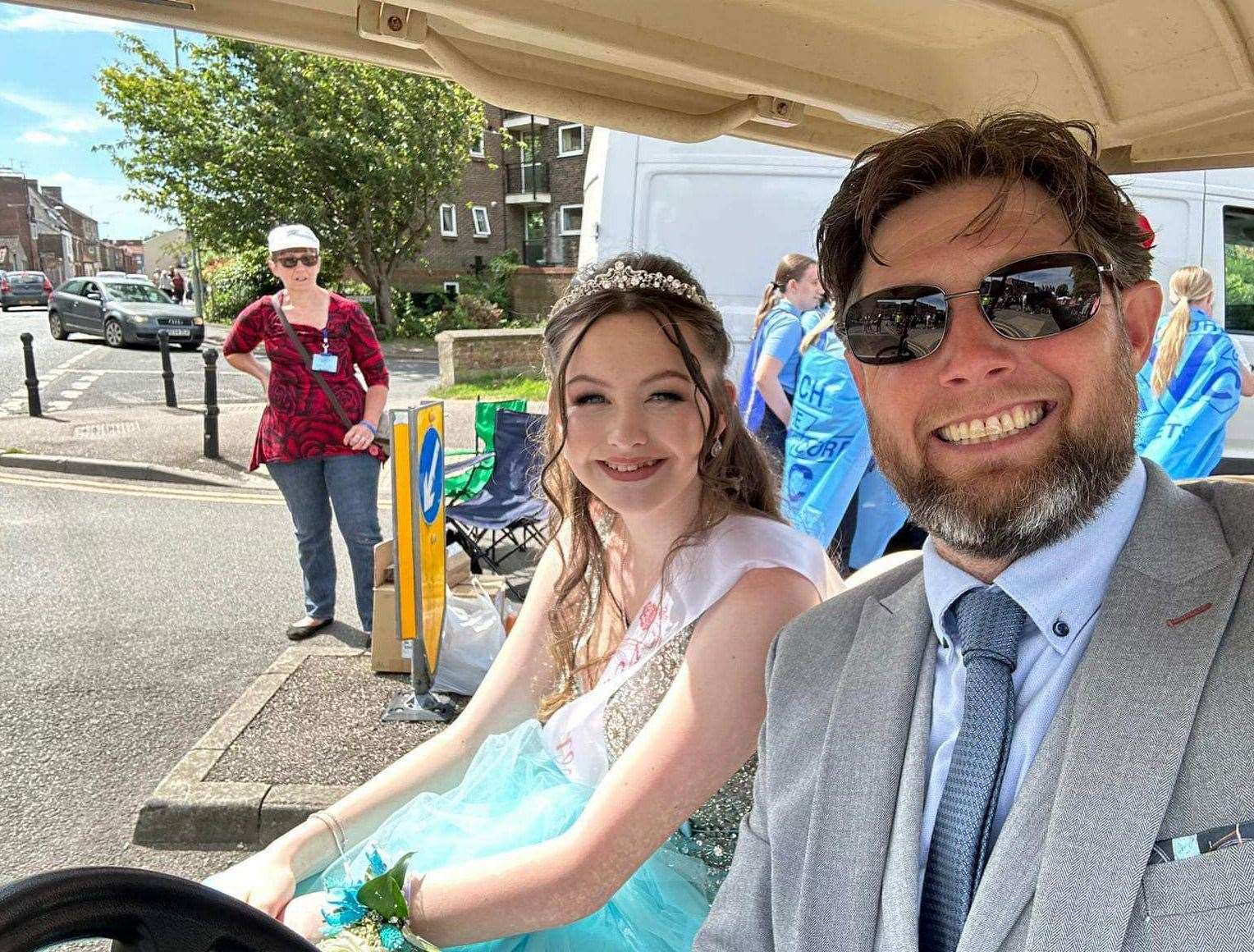 Rose Queen Ella Stanier led the parade on a golf cart. Photo: Wisbech Town Council.