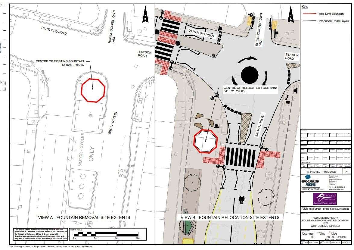 A planning application has been made to move the March Fountain to make way for a mini-roundabout, and to make it more accessible to the public. (61042002)