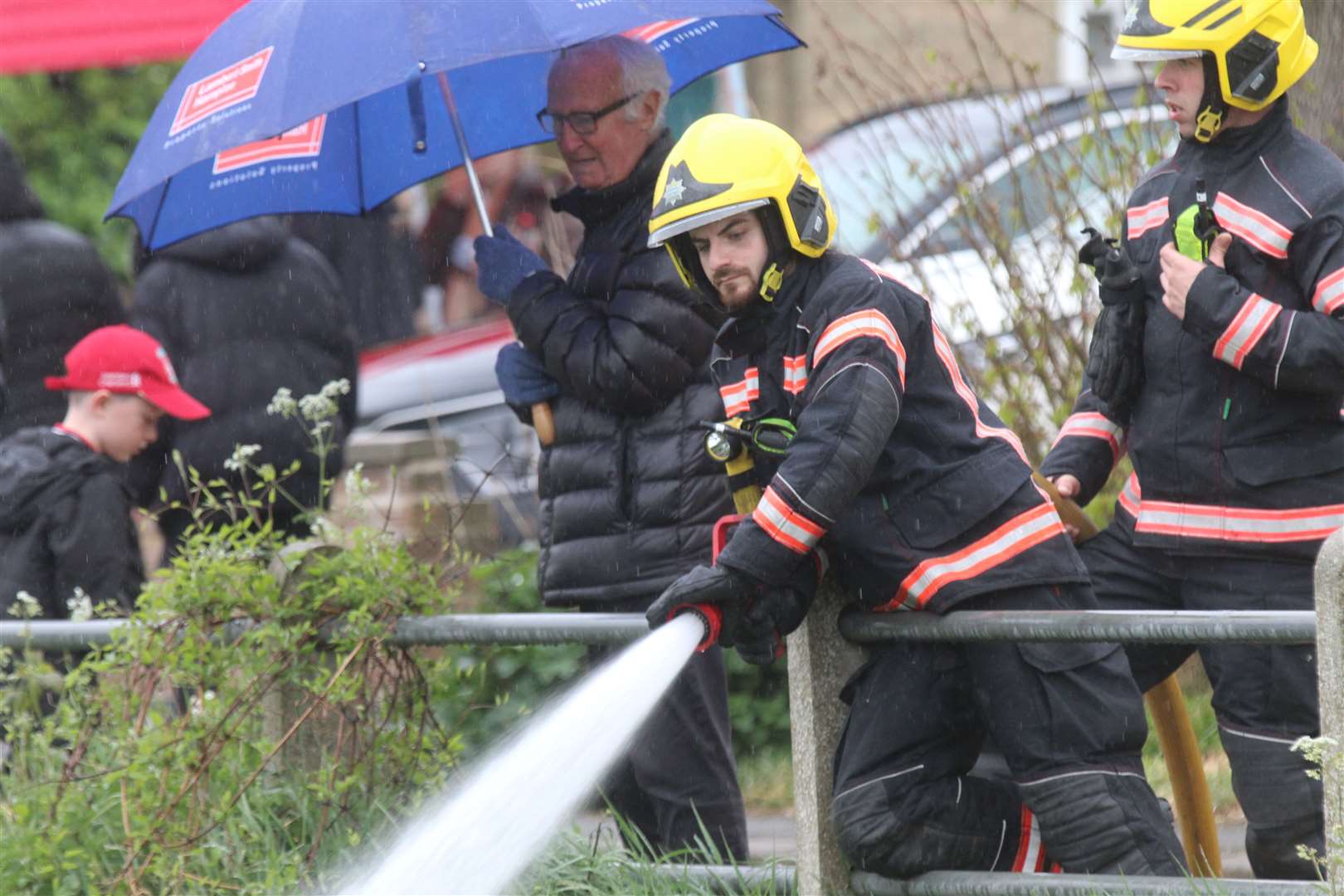 Cambridgeshire Fire and Rescue used their hoses to assist the ducks. Picture: Robert Windle RWT Photography