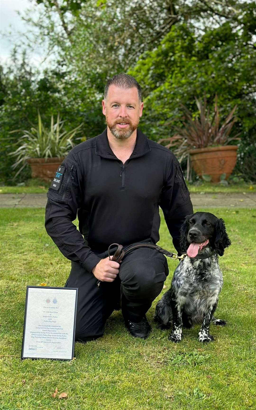 PC Mark West with his police dog Hugo who have passed their explosives training.