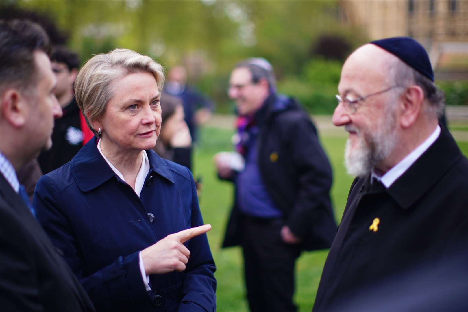 Home Secretary Yvette Cooper speaks to Chief Rabbi Sir Ephraim Mirvis at the 80th Anniversary National Yom HaShoah Commemoration (James Manning/PA)
