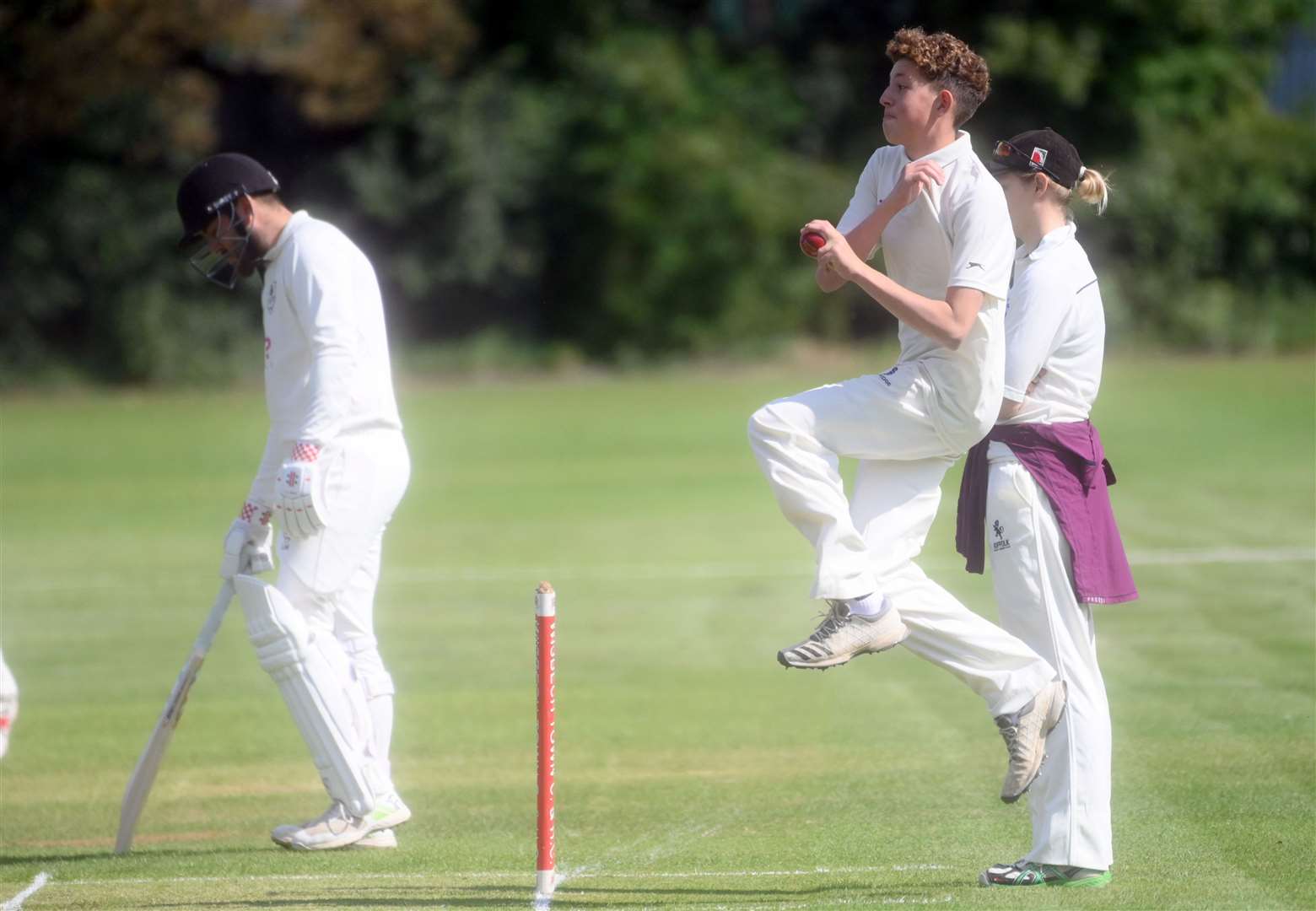 Louis Avis bowling for Wisbech 3rds v St Ives Town & Warboys 3rds
