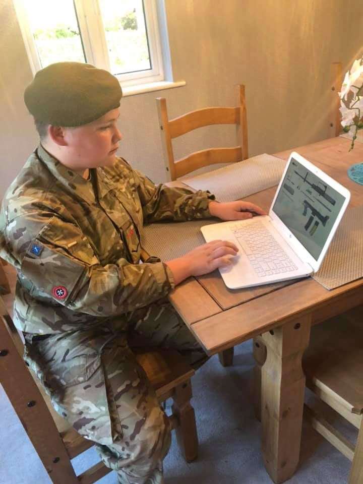 Lance Corporal Sarka enjoys an online session. (34429005)