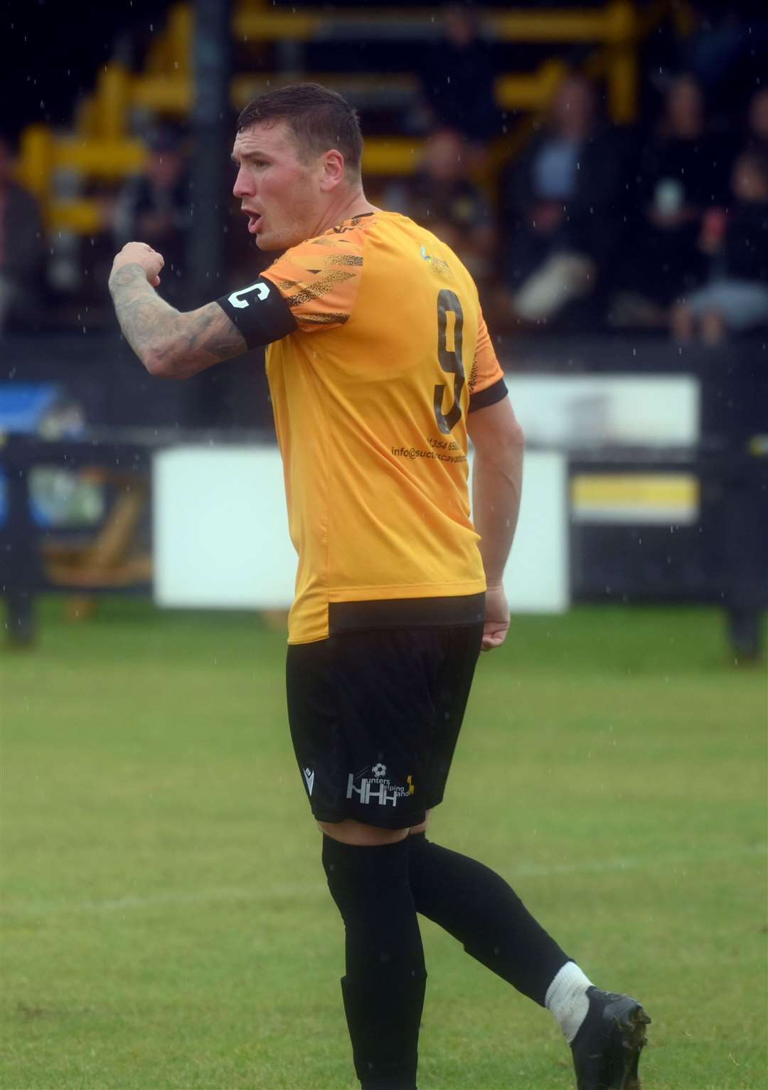 Craig Gillies celebrating his second goal in the First Qualifying Round win over Dussindale & Hellesdon Rovers